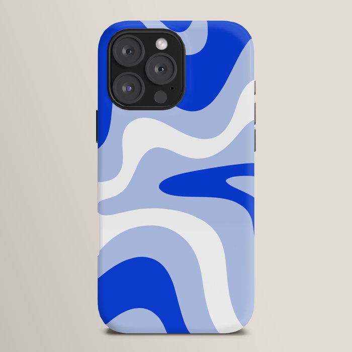 Retro Liquid Swirl Abstract Pattern Square in Royal Blue, Light Blue, and White iPhone Case Gallery Image 16