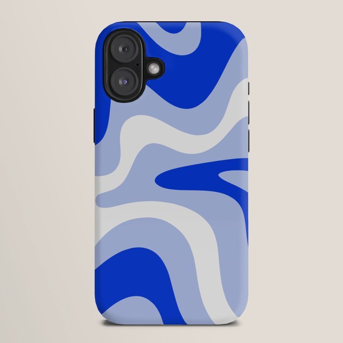 Retro Liquid Swirl Abstract Pattern Square in Royal Blue, Light Blue, and White iPhone Case Gallery Image 10