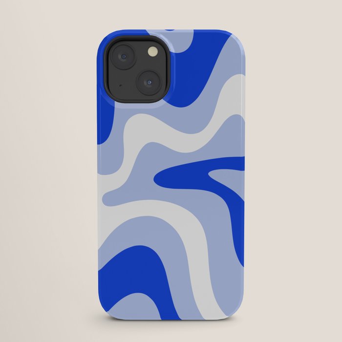 Retro Liquid Swirl Abstract Pattern Square in Royal Blue, Light Blue, and White iPhone Case Gallery Image 25