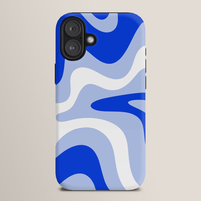 Retro Liquid Swirl Abstract Pattern Square in Royal Blue, Light Blue, and White iPhone Case Gallery Image 14