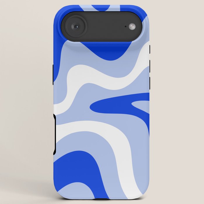 Retro Liquid Swirl Abstract Pattern Square in Royal Blue, Light Blue, and White iPhone Case Gallery Image 6