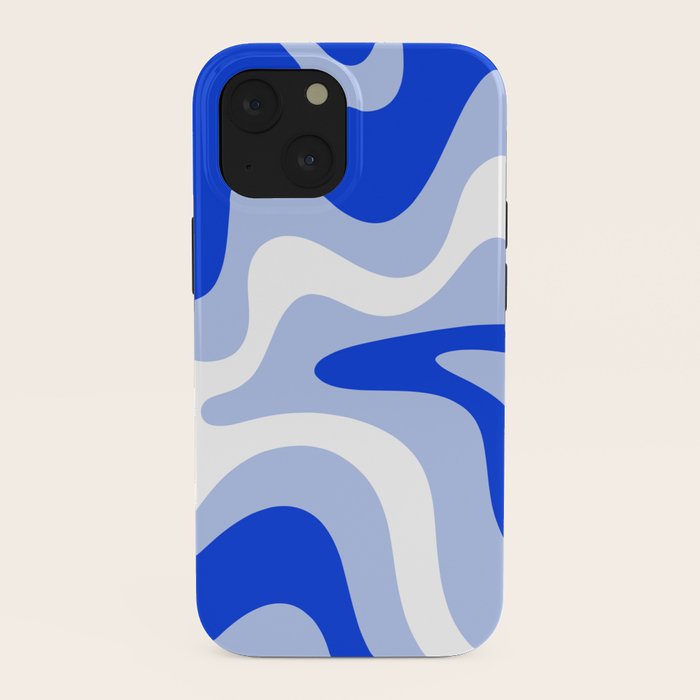 Retro Liquid Swirl Abstract Pattern Square in Royal Blue, Light Blue, and White iPhone Case Gallery Image 38