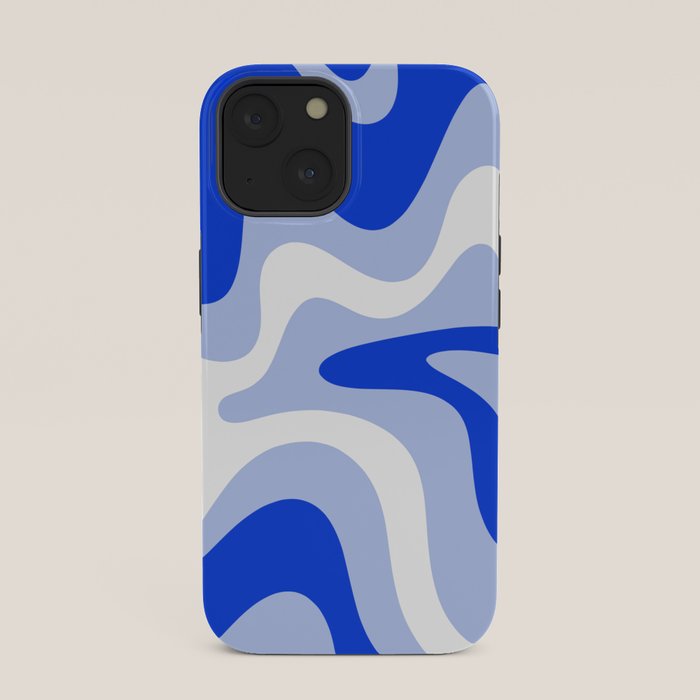 Retro Liquid Swirl Abstract Pattern Square in Royal Blue, Light Blue, and White iPhone Case Gallery Image 33