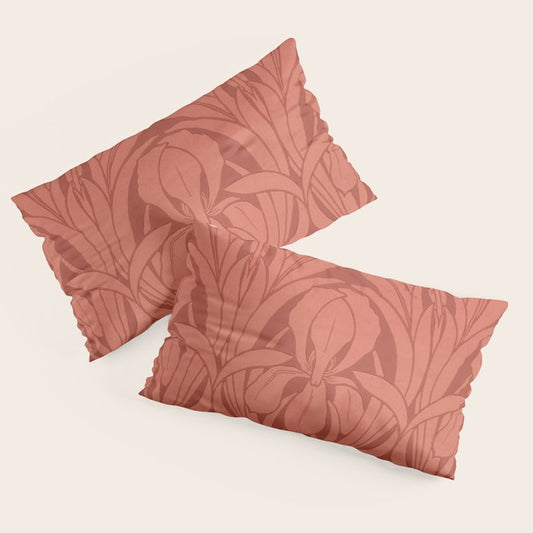 Victorian Iris Damask Pattern Red Orange Pillow Sham Gallery Image 2