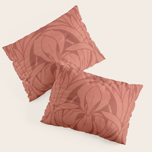 Victorian Iris Damask Pattern Red Orange Pillow Sham Gallery Image 1