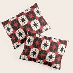 Mid Century Modern Atomic Stars Retro Checkered Starburst Pattern Black Cream Red Pillow Sham Gallery Image 1