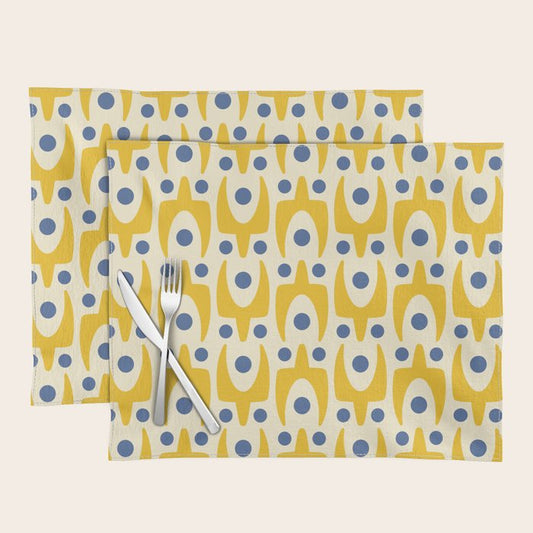 Mid Century Modern Abstract Pattern 641 Googie Yellow and Blue Placemat Gallery Image 1