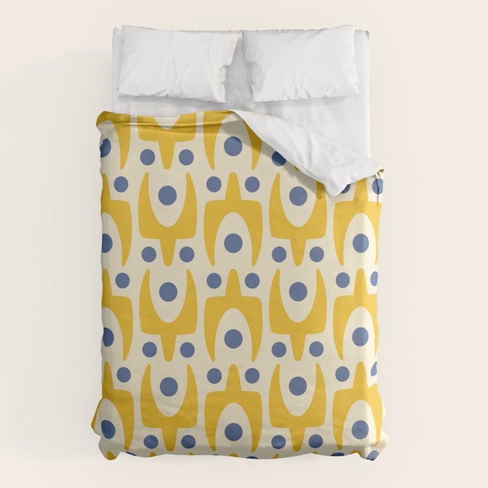 Mid Century Modern Abstract Pattern 641 Googie Yellow and Blue Duvet Cover Gallery Image 1