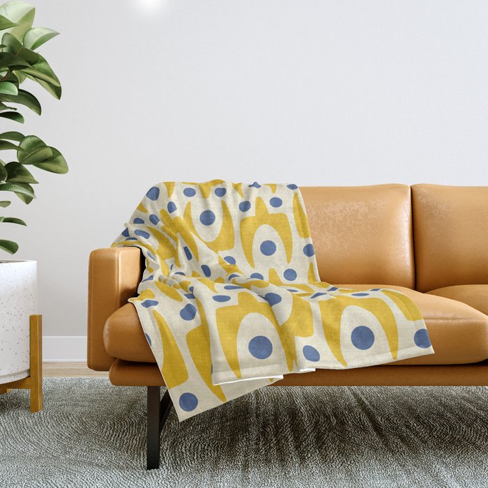Mid Century Modern Abstract Pattern 641 Googie Yellow and Blue Throw Blanket Gallery Image 1