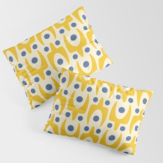 Mid Century Modern Abstract Pattern 641 Googie Yellow and Blue Pillow Sham Gallery Image 1