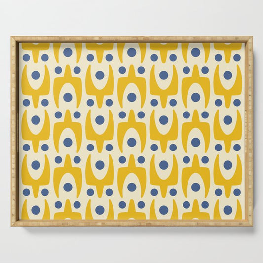 Mid Century Modern Abstract Pattern 641 Googie Yellow and Blue Serving Tray Gallery Image 1