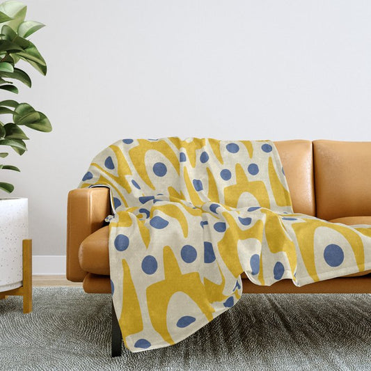 Mid Century Modern Abstract Pattern 641 Googie Yellow and Blue Throw Blanket Gallery Image 2