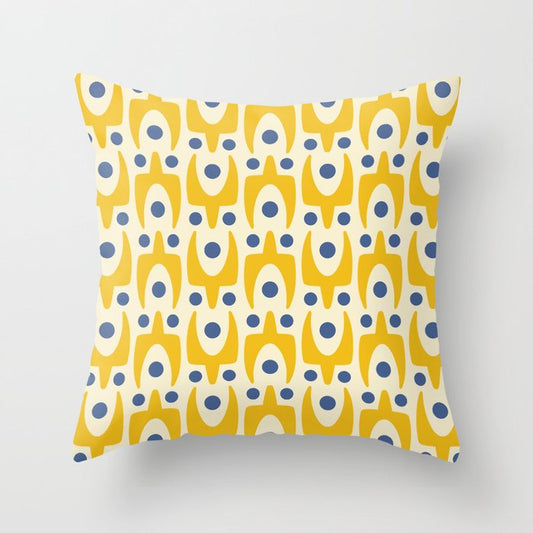 Mid Century Modern Abstract Pattern 641 Googie Yellow and Blue Throw Pillow Gallery Image 2