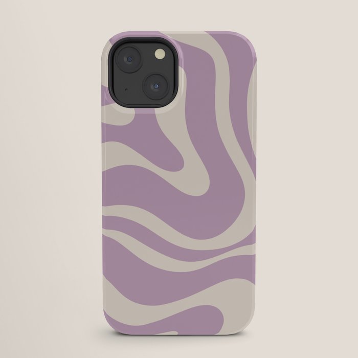Modern Retro Liquid Swirl Abstract Pattern Square in Lavender Cream iPhone Case Gallery Image 25