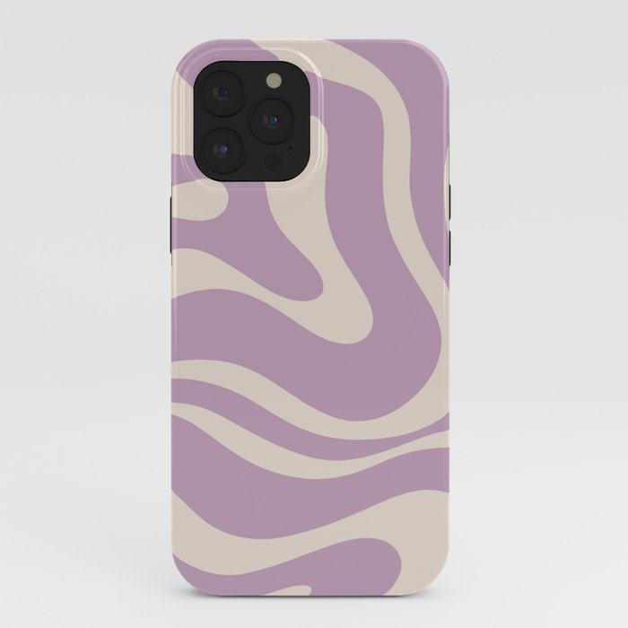 Modern Retro Liquid Swirl Abstract Pattern Square in Lavender Cream iPhone Case Gallery Image 40