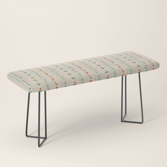Vintage colorful flower stripe art pattern Bench Gallery Image 1