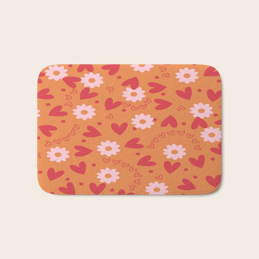 Hearts and Flowers on Orange Bath Mat Gallery Image 1