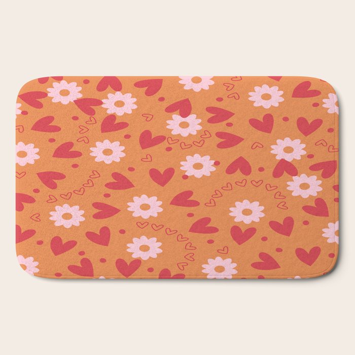 Hearts and Flowers on Orange Bath Mat Gallery Image 2
