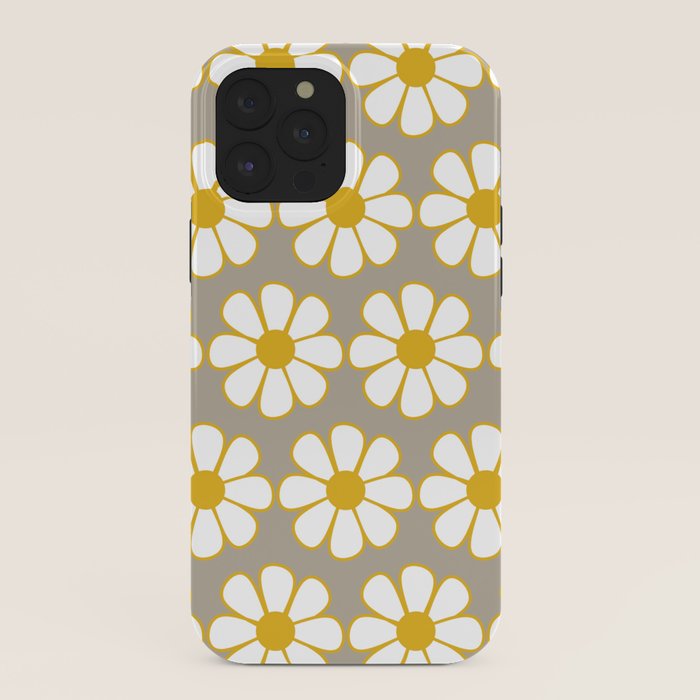 Cheerful Retro Daisy Floral Pattern in Mustard Gold and Gray iPhone Case Gallery Image 40