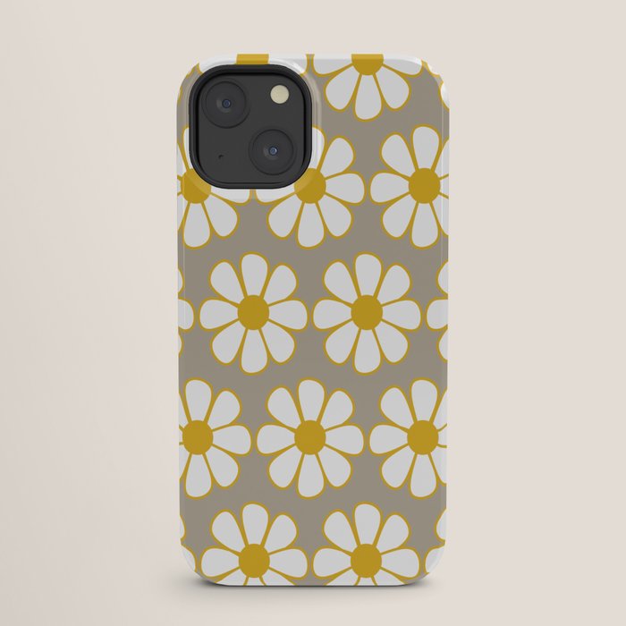Cheerful Retro Daisy Floral Pattern in Mustard Gold and Gray iPhone Case Gallery Image 25