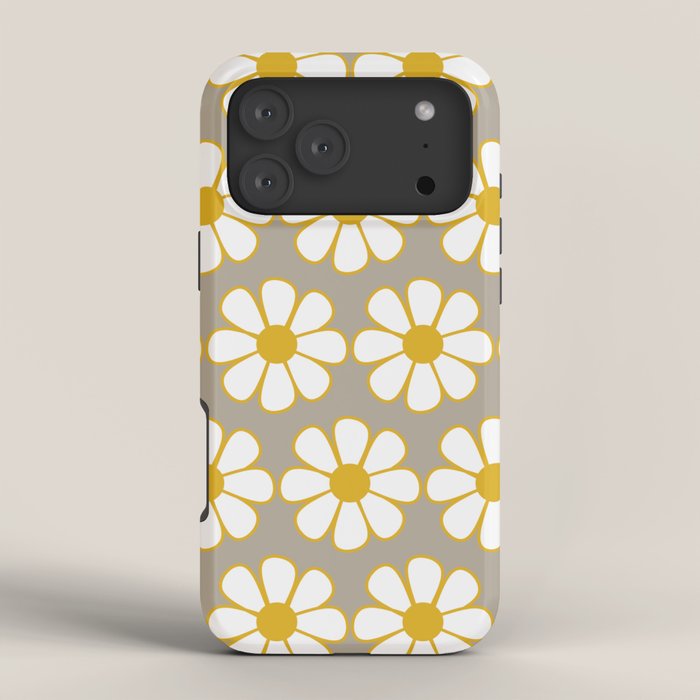 Cheerful Retro Daisy Floral Pattern in Mustard Gold and Gray iPhone Case Gallery Image 4