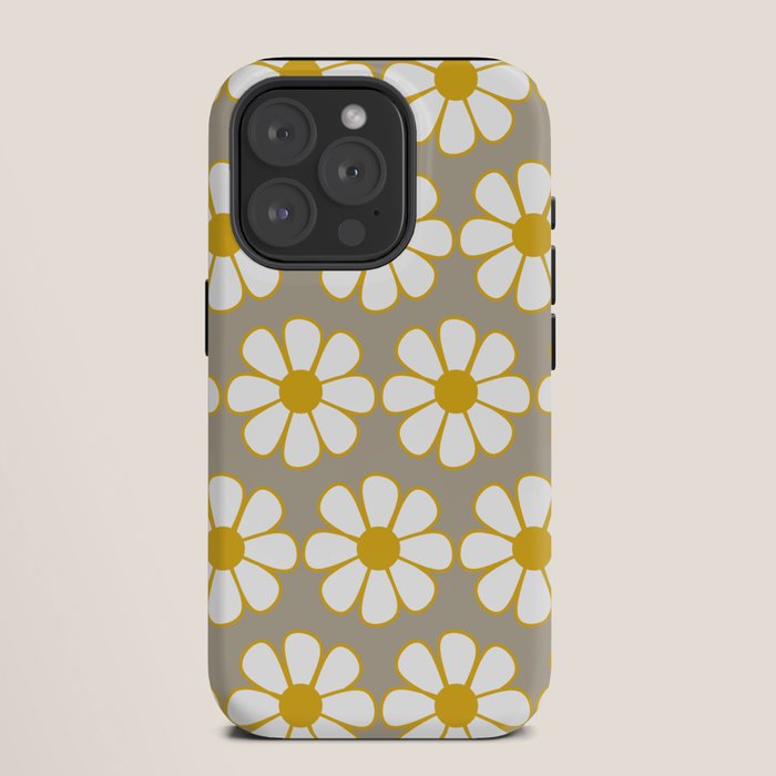 Cheerful Retro Daisy Floral Pattern in Mustard Gold and Gray iPhone Case Gallery Image 11