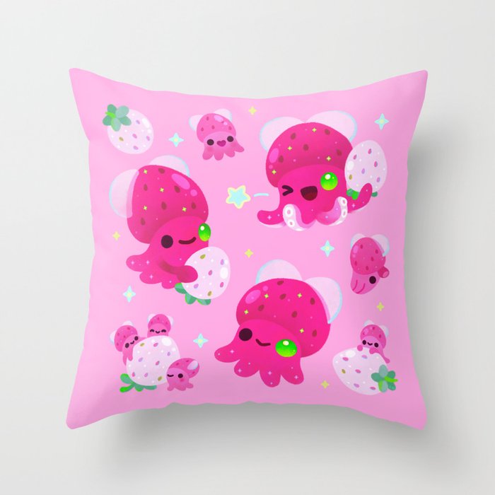 Strawberry squid Throw Pillow Gallery Image 4