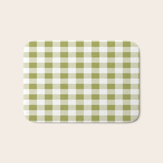 Gingham Large Green White Bath Mat Gallery Image 1