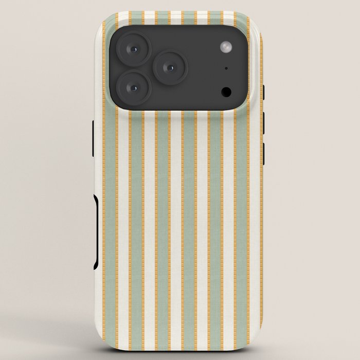 Vintage Cabana Stripe Sage Mint Green And Gold Retro Boho Coastal Beach Vibe iPhone Case Gallery Image 7