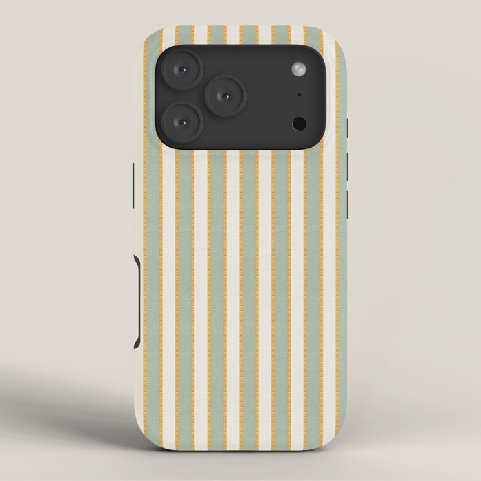Vintage Cabana Stripe Sage Mint Green And Gold Retro Boho Coastal Beach Vibe iPhone Case Gallery Image 3