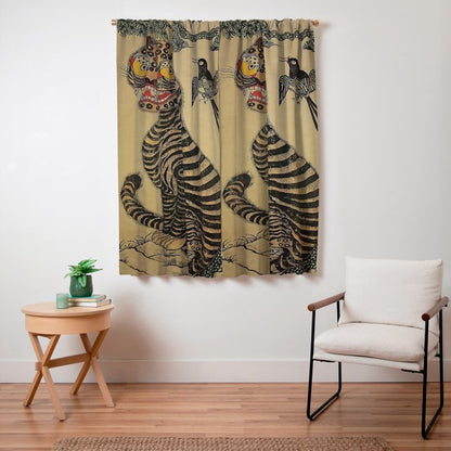 Striped Vintage Minhwa Tiger and Magpie Window Curtain Gallery Image 3