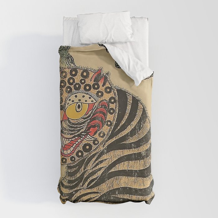 Striped Vintage Minhwa Tiger and Magpie Duvet Cover Gallery Image 10