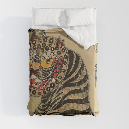 Striped Vintage Minhwa Tiger and Magpie Duvet Cover Gallery Image 3