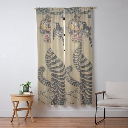 Striped Vintage Minhwa Tiger and Magpie Window Curtain Gallery Image 13
