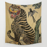 Striped Vintage Minhwa Tiger and Magpie Wall Tapestry Gallery Image 1