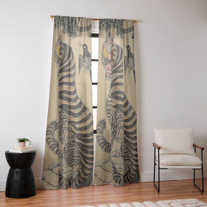 Striped Vintage Minhwa Tiger and Magpie Window Curtain Gallery Image 14