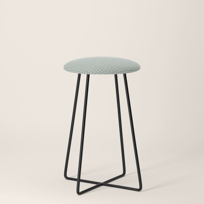 Blue geometric gingham grid art pattern Stool Gallery Image 3