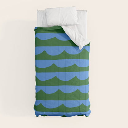 Thin Scalloped Line in blue and green Comforter Gallery Image 9