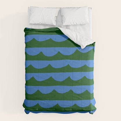 Thin Scalloped Line in blue and green Comforter Gallery Image 1