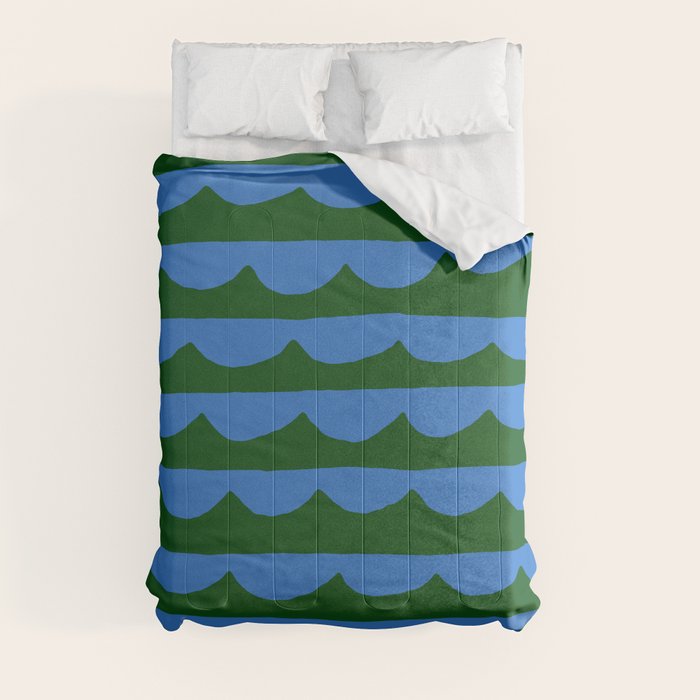 Thin Scalloped Line in blue and green Comforter Gallery Image 3