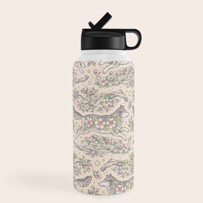 Wolf & Wild Apple Blossoms | Botanical Animal Art Water Bottle Gallery Image 4