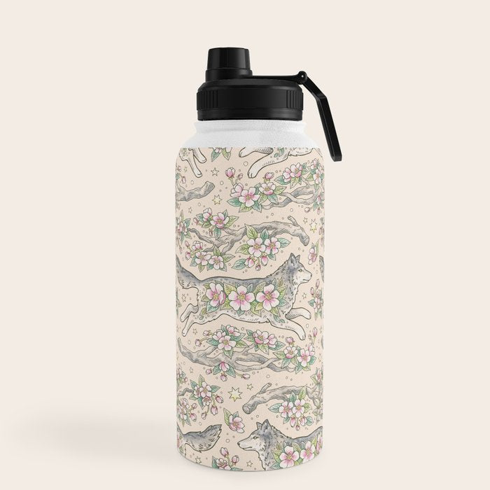 Wolf & Wild Apple Blossoms | Botanical Animal Art Water Bottle Gallery Image 5