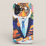 Tiger In a Suit, Wild Animals Tropical Jungle Fashion, Cheetah Leopard Anthropomorphism Eclectic, Bohemian Contemporary Maximalist Colorful Botanical iPhone Case Gallery Image 1
