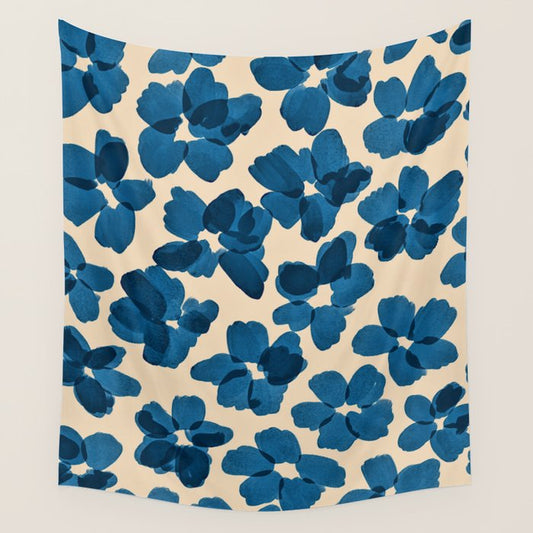 Deep Blue Flowers Wall Tapestry Gallery Image 1