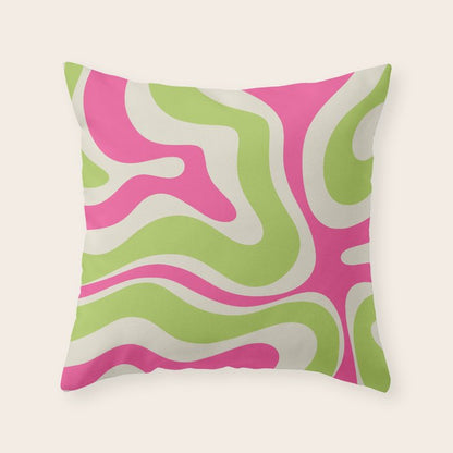 Retro Modern Liquid Swirl in Raspberry Pink and Lime Green Throw Pillow Gallery Image 3