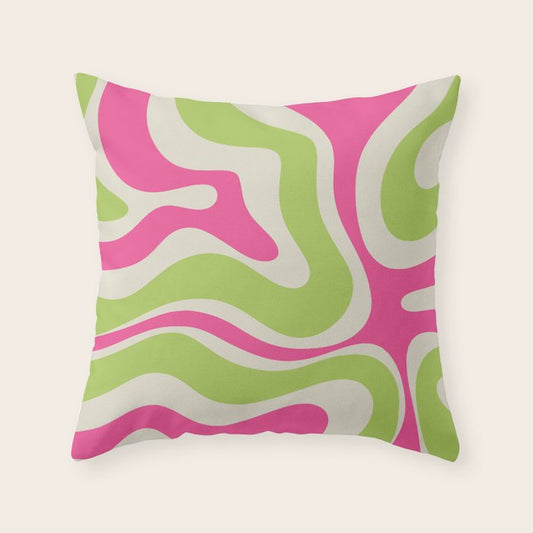 Retro Modern Liquid Swirl in Raspberry Pink and Lime Green Throw Pillow Gallery Image 2