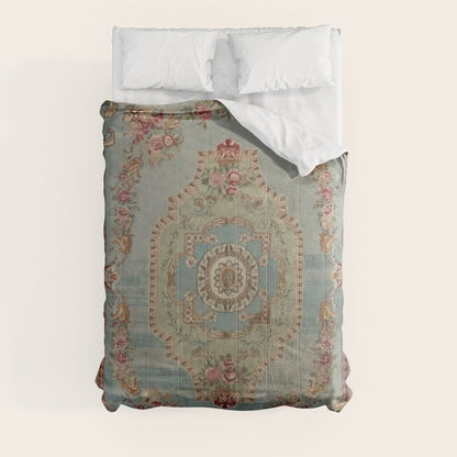Antique French Rose Blue Aubusson Comforter Gallery Image 3