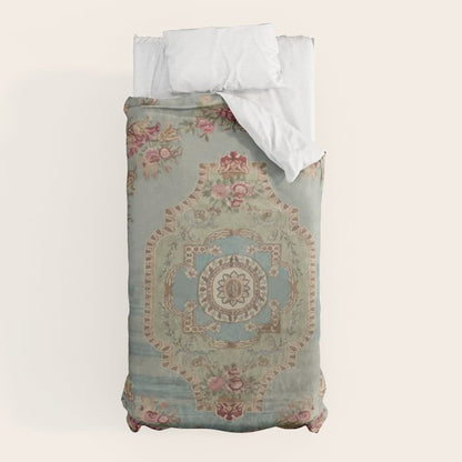Antique French Rose Blue Aubusson Duvet Cover Gallery Image 10