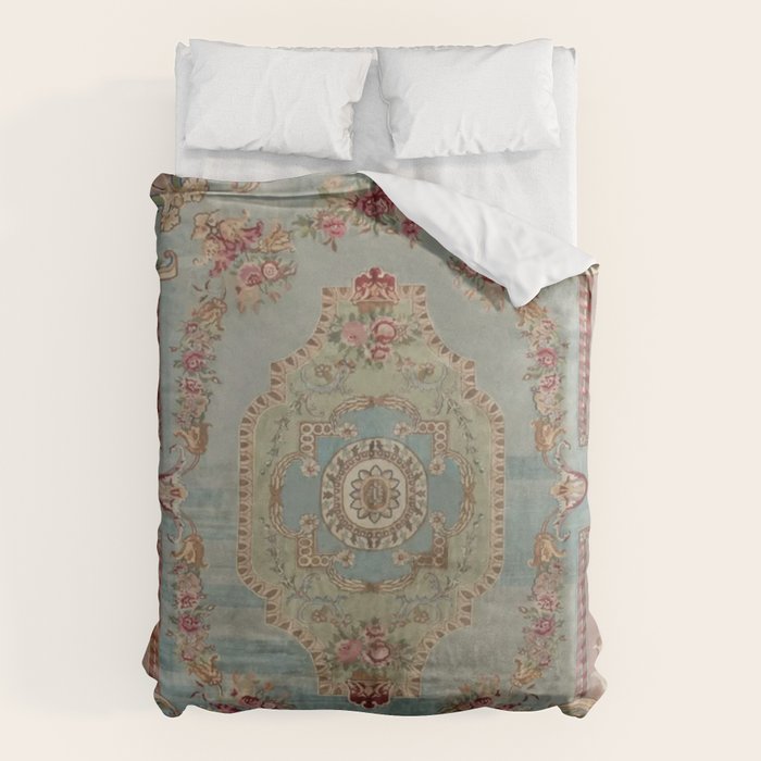 Antique French Rose Blue Aubusson Duvet Cover Gallery Image 6