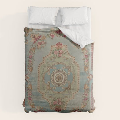 Antique French Rose Blue Aubusson Duvet Cover Gallery Image 6